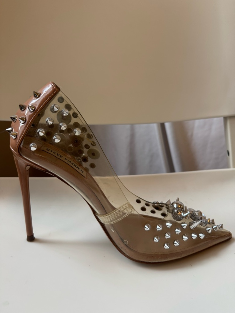 Steve Madden Studded Clear Heels Size 8.5 Statement Pumps - Picture 8 of 11